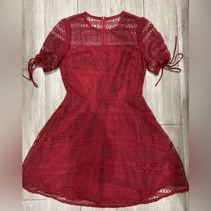 Tularosa burgundy Red Lace Netted Short Sleeve Mini Dress S New